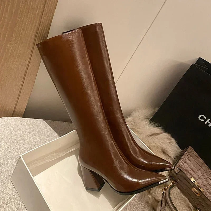 Side-Zip Pointed High Boots